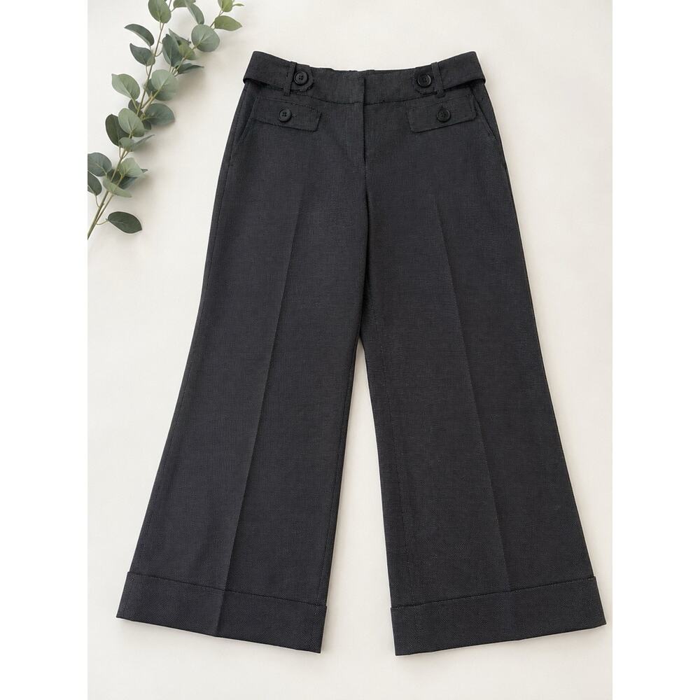Ann Taylor Signature Womens Sz 10 Wide Leg Cuffed Dress Pants Black White Career